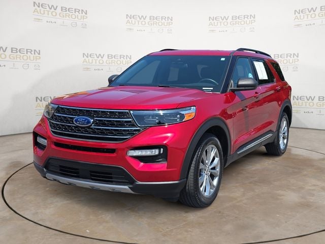 2020 Ford Explorer XLT in Red Metallic — front three-quarter view